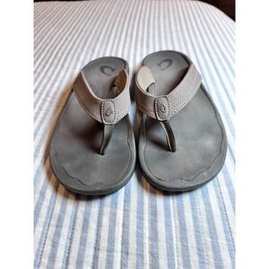 OluKai Ohana Women's Flip Flops Sandals Gray Thong Comfort Shoes Size 9 EU 39